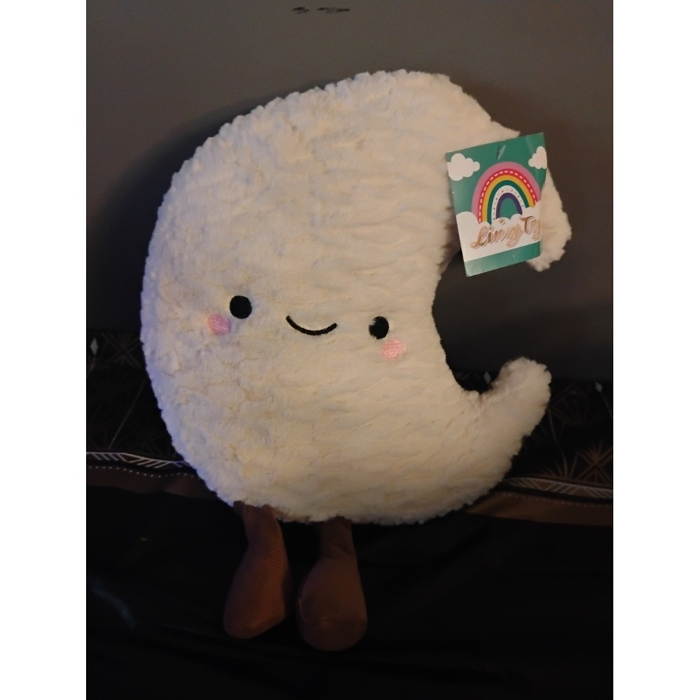 Linzy Toys Crescent Moon Plush White Faux Fur Celestial Stuffed Animal NWT
